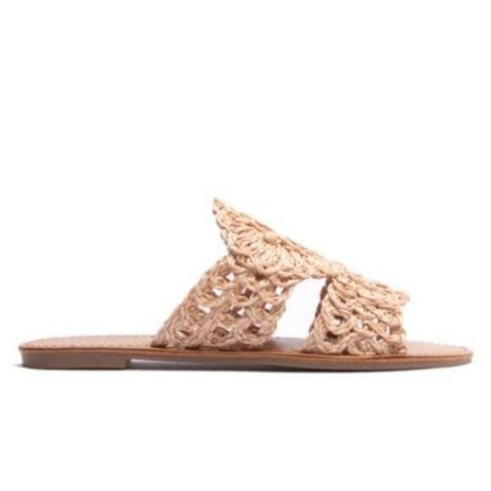 Woven Raffia Slide Sandals in Blush Nude - Picture 8 of 10